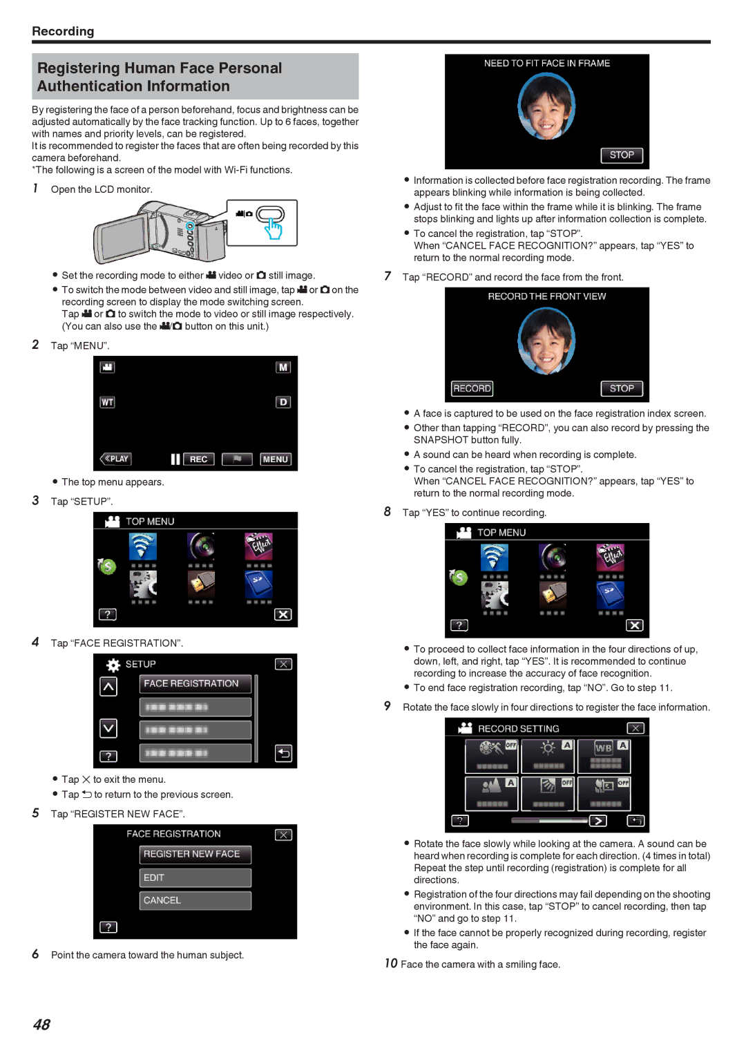 JVC GZ-EX355, GZ-EX310, GZ-E300 manual Registering Human Face Personal Authentication Information 