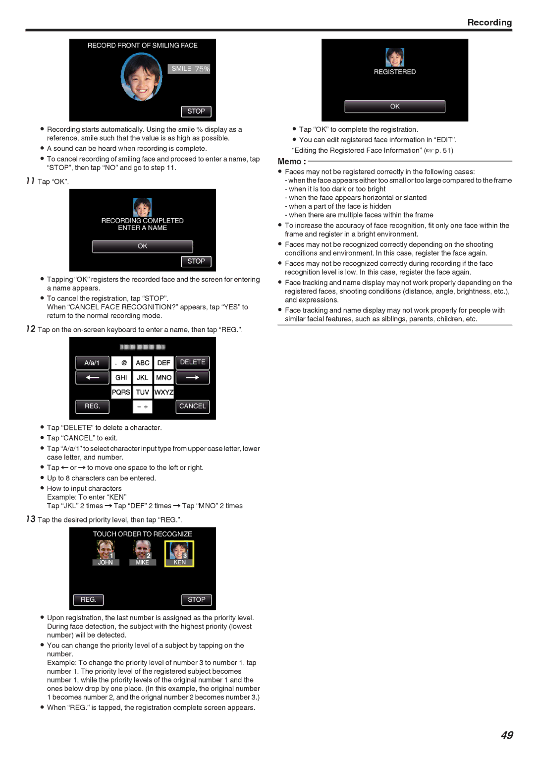 JVC GZ-EX310, GZ-EX355, GZ-E300 manual Recording 