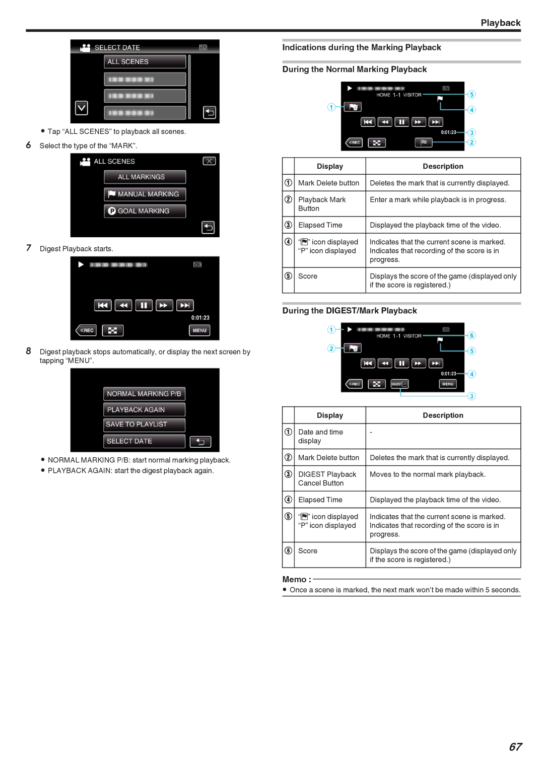 JVC GZ-EX310, GZ-EX355, GZ-E300 manual During the DIGEST/Mark Playback, If the score is registered 