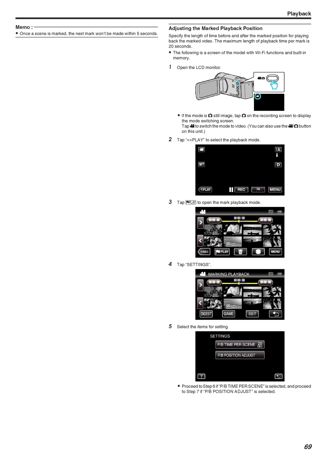 JVC GZ-EX355, GZ-EX310, GZ-E300 manual Adjusting the Marked Playback Position 