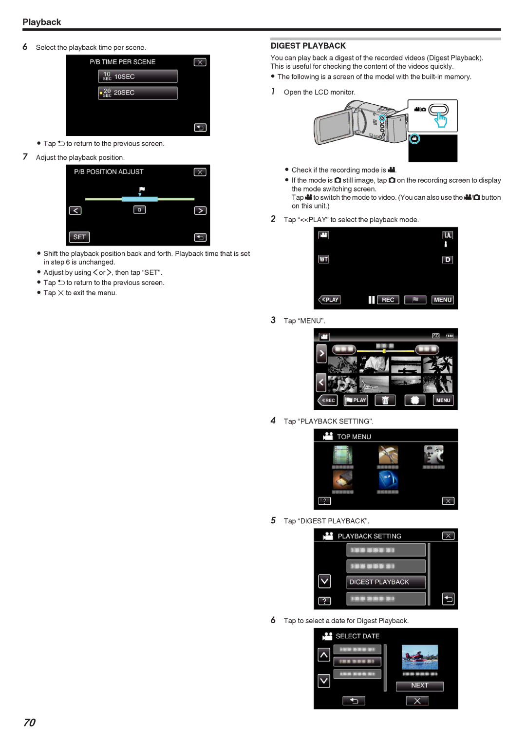 JVC GZ-EX310, GZ-EX355, GZ-E300 manual Digest Playback 