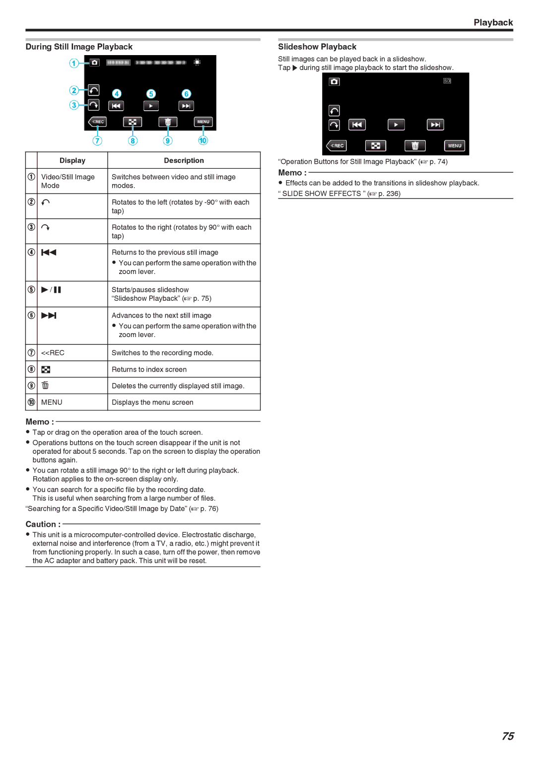 JVC GZ-EX355, GZ-EX310, GZ-E300 manual During Still Image Playback, Slideshow Playback 