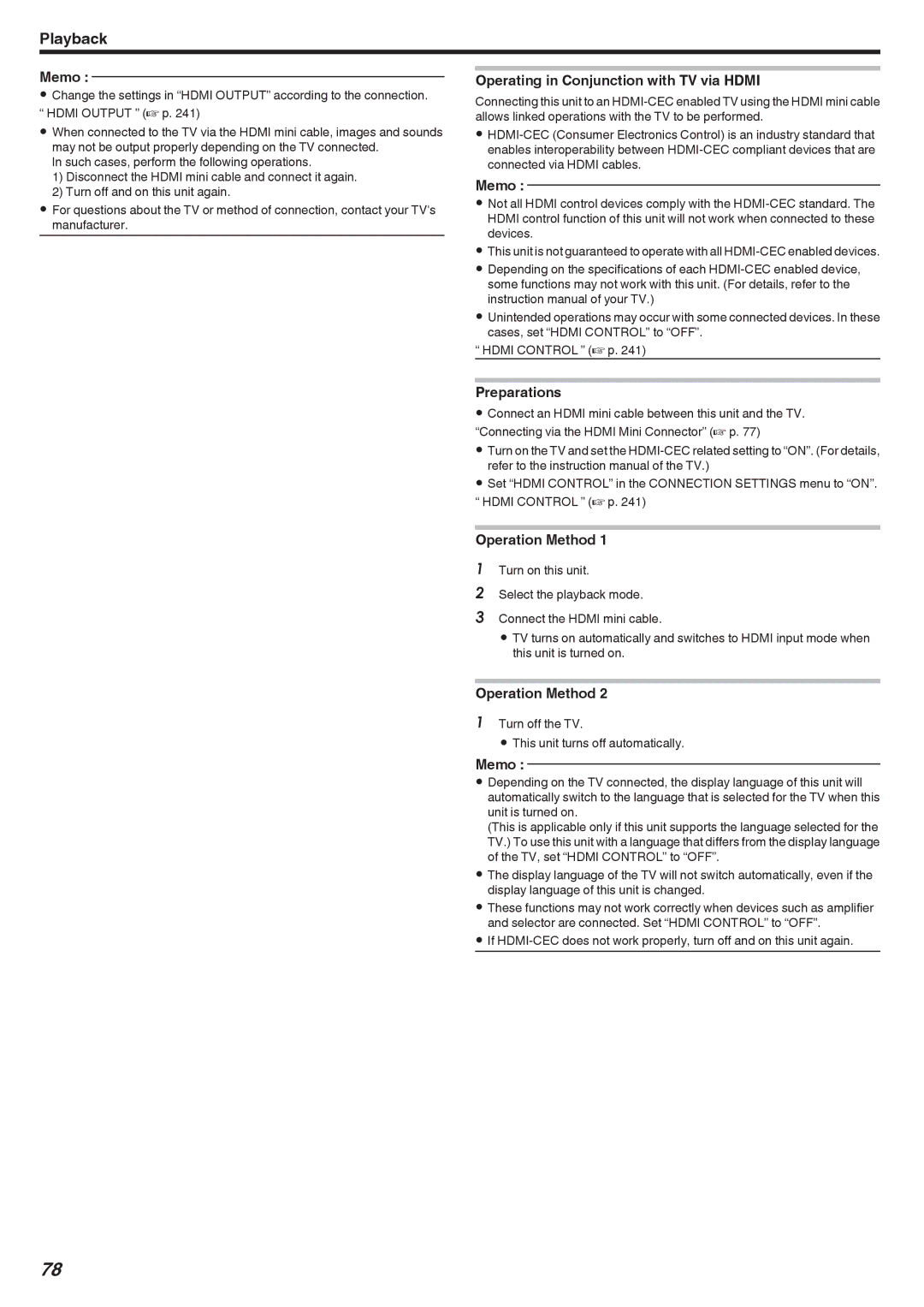 JVC GZ-EX355, GZ-EX310, GZ-E300 manual Operating in Conjunction with TV via Hdmi, Preparations, Operation Method 