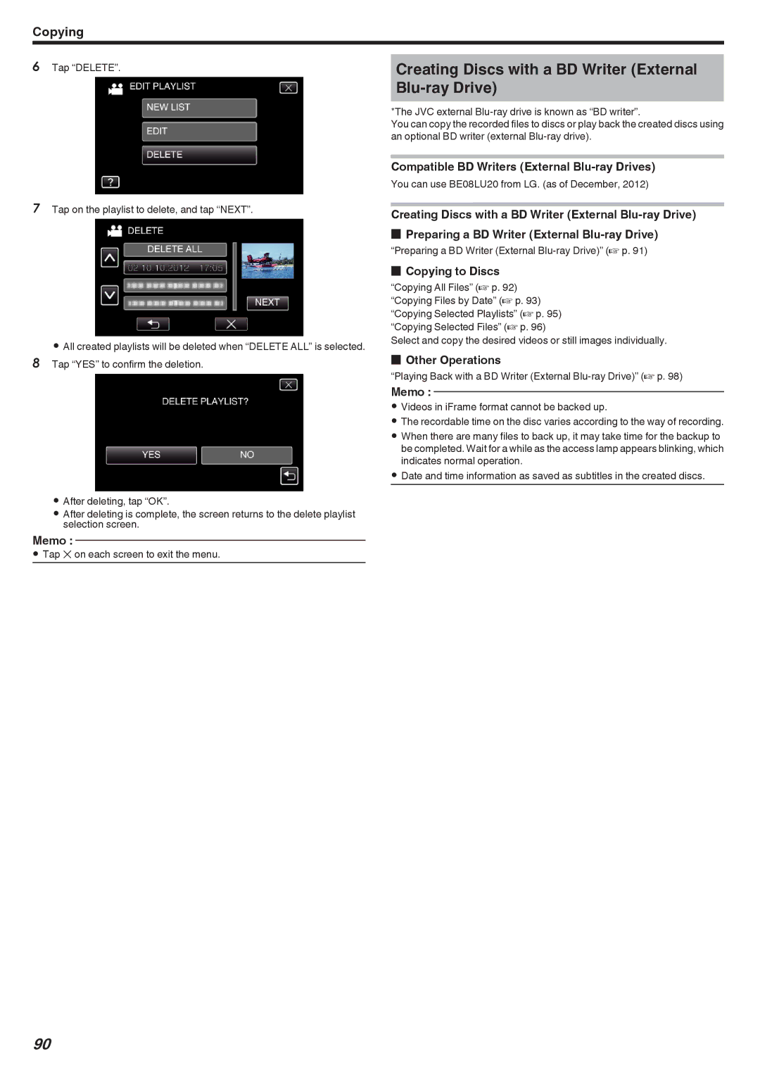 JVC GZ-EX355 manual Creating Discs with a BD Writer External Blu-ray Drive, Compatible BD Writers External Blu-ray Drives 