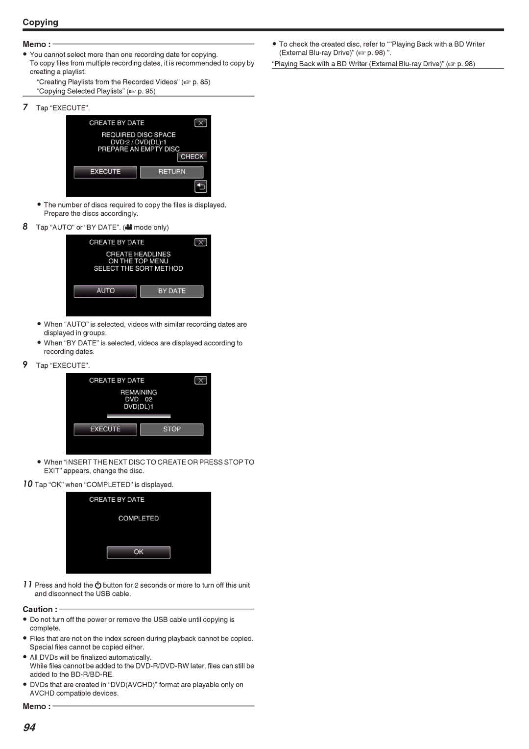 JVC GZ-EX310, GZ-EX355, GZ-E300 manual Copying 