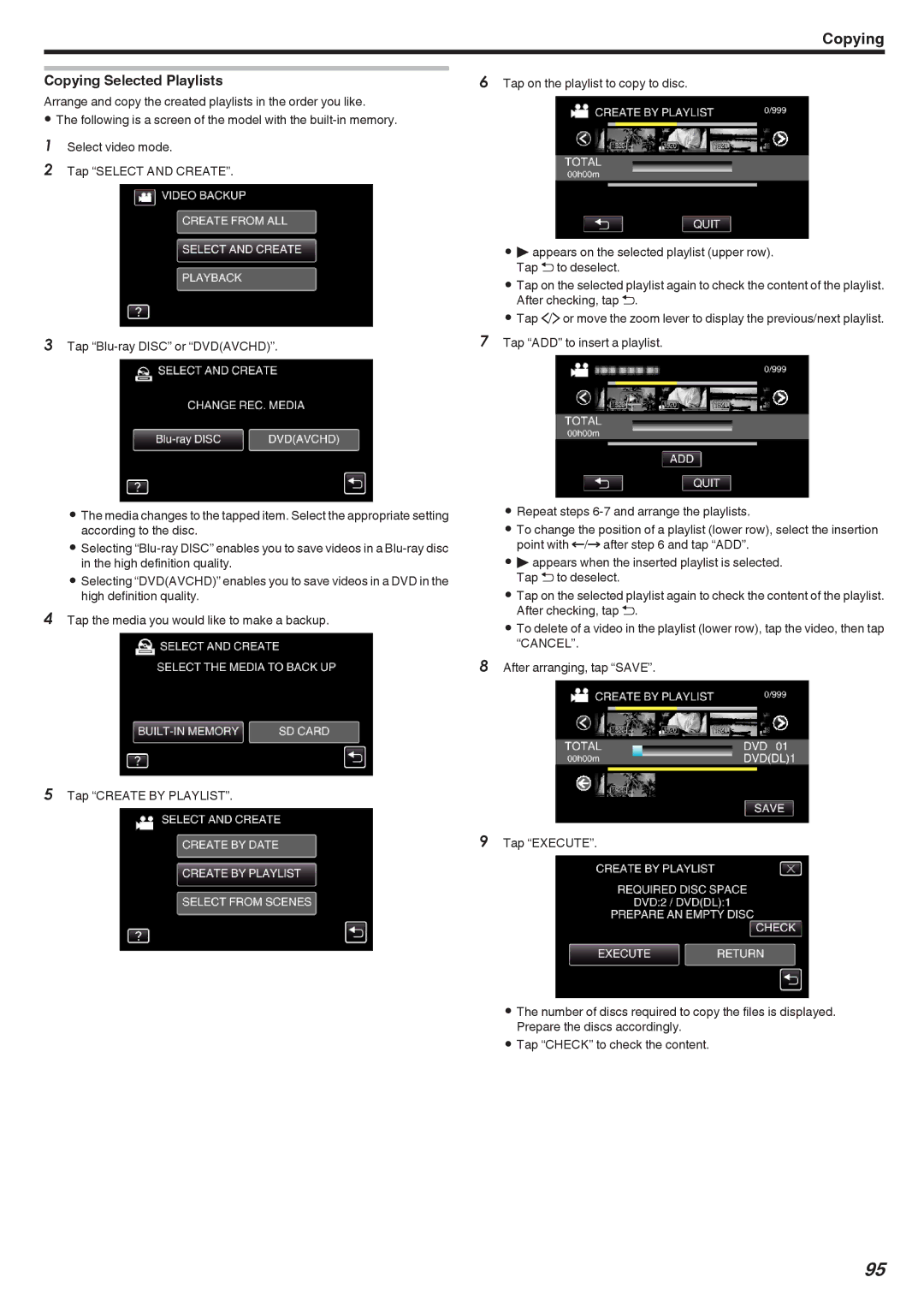 JVC GZ-E300, GZ-EX355, GZ-EX310 manual Copying Selected Playlists 