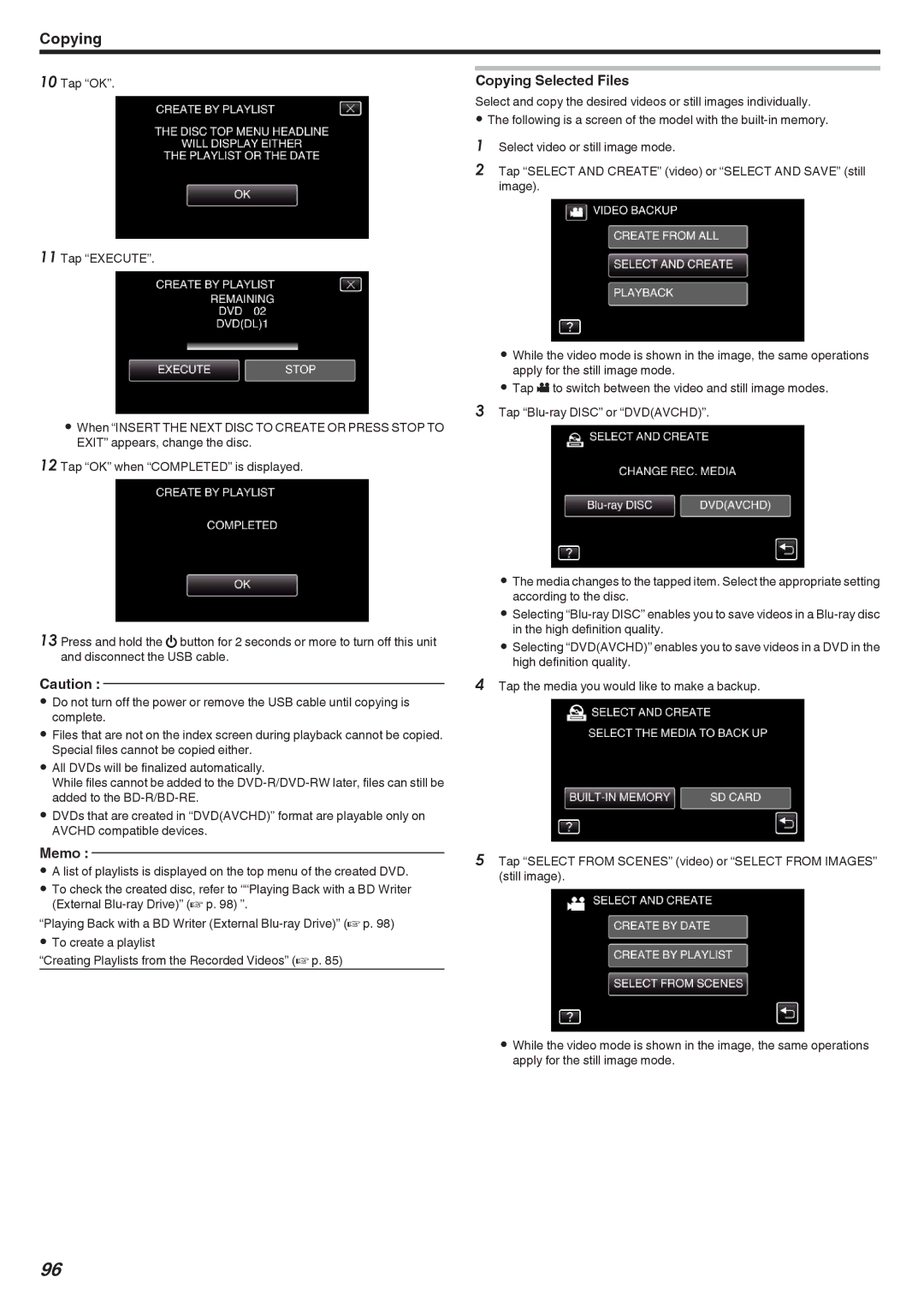 JVC GZ-EX355, GZ-EX310, GZ-E300 manual Copying Selected Files 