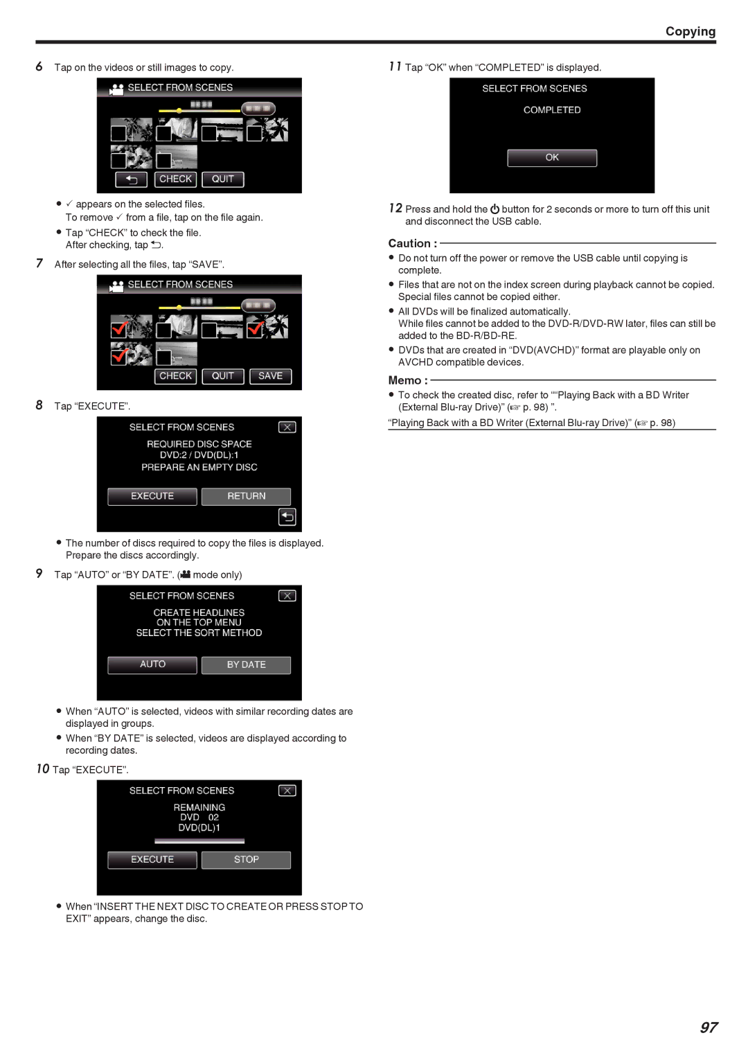 JVC GZ-EX310, GZ-EX355, GZ-E300 manual Copying 