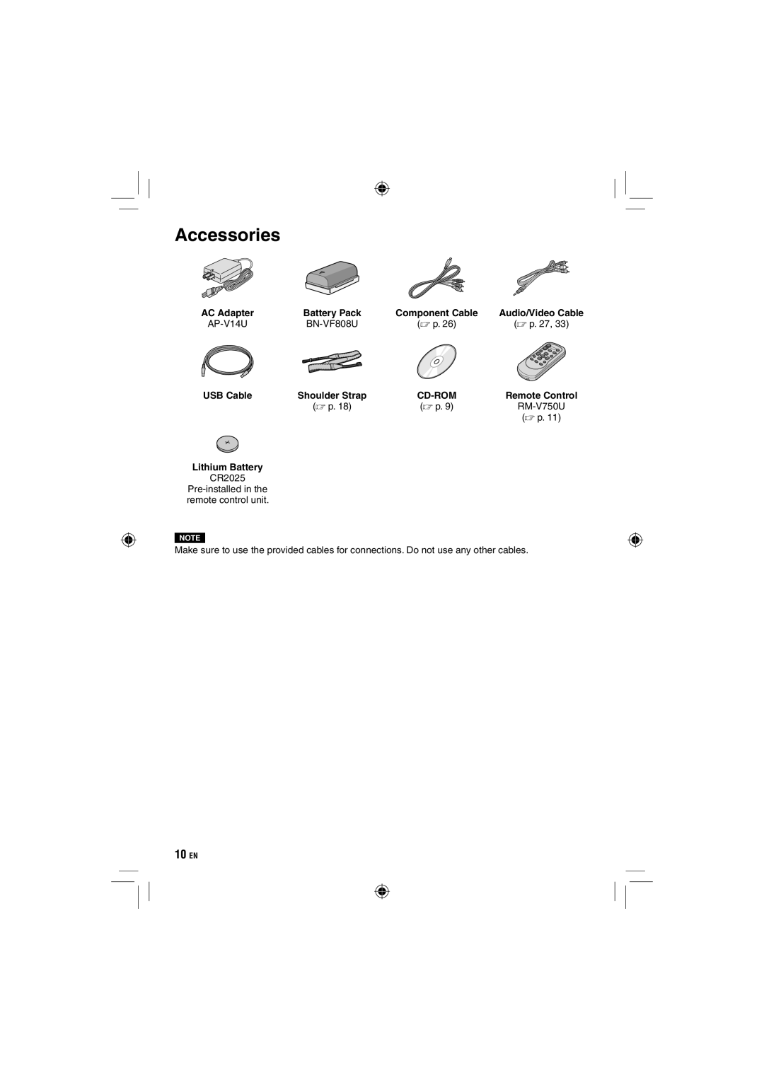 JVC GZ-HD10 manual Accessories, Cd-Rom 