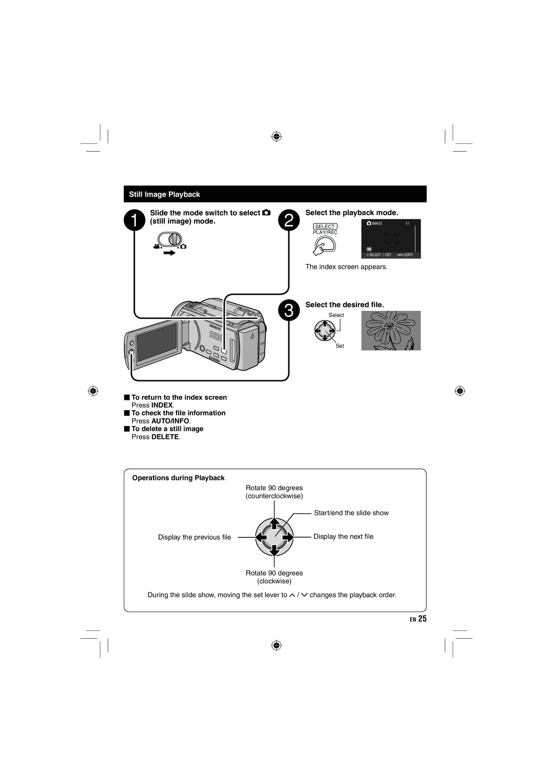 JVC GZ-HD10 manual Still Image Playback 