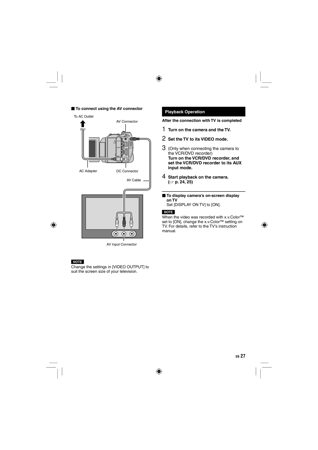 JVC GZ-HD10 manual Playback Operation, To connect using the AV connector, After the connection with TV is completed 