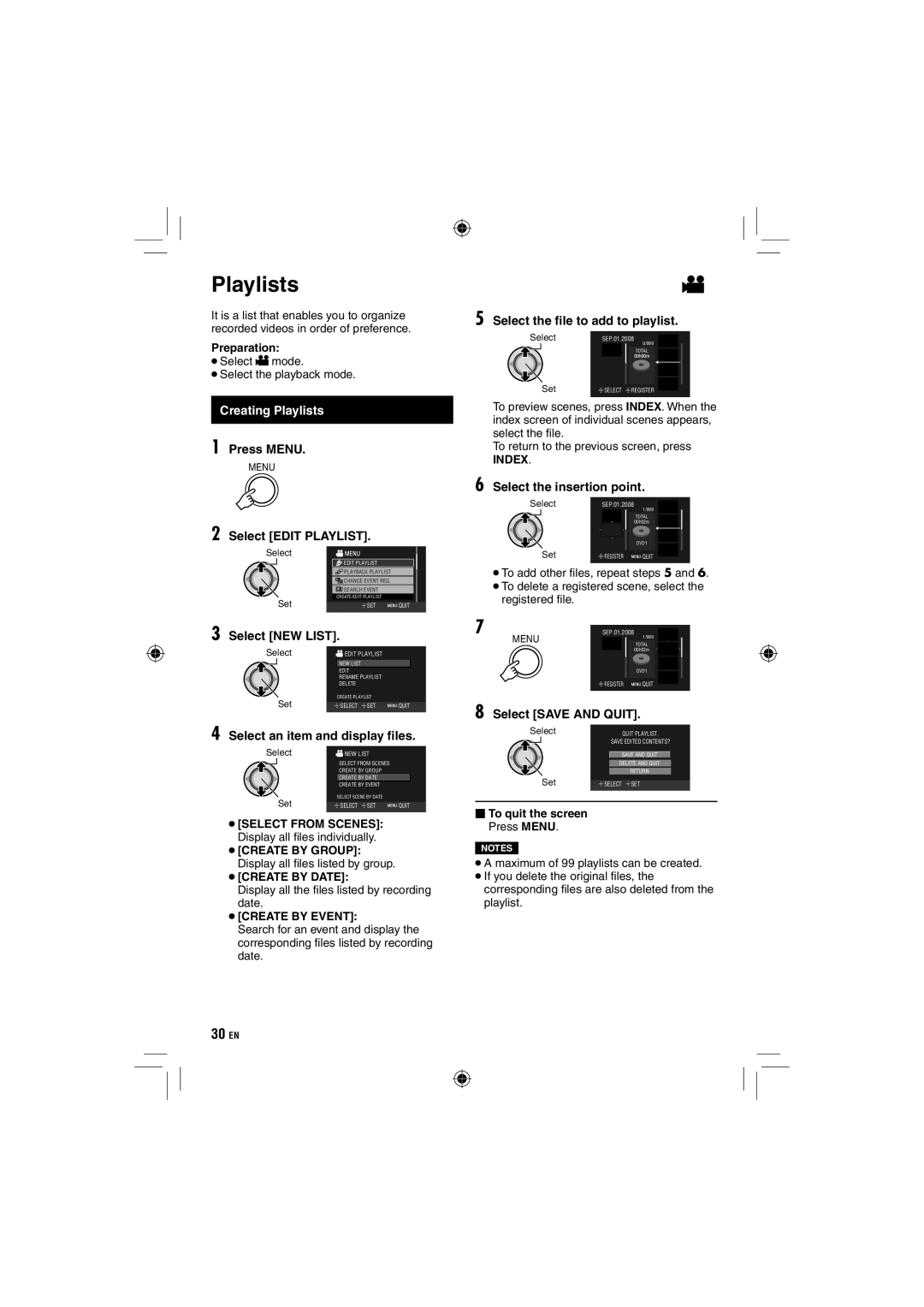 JVC GZ-HD10 manual Creating Playlists, Select NEW List 