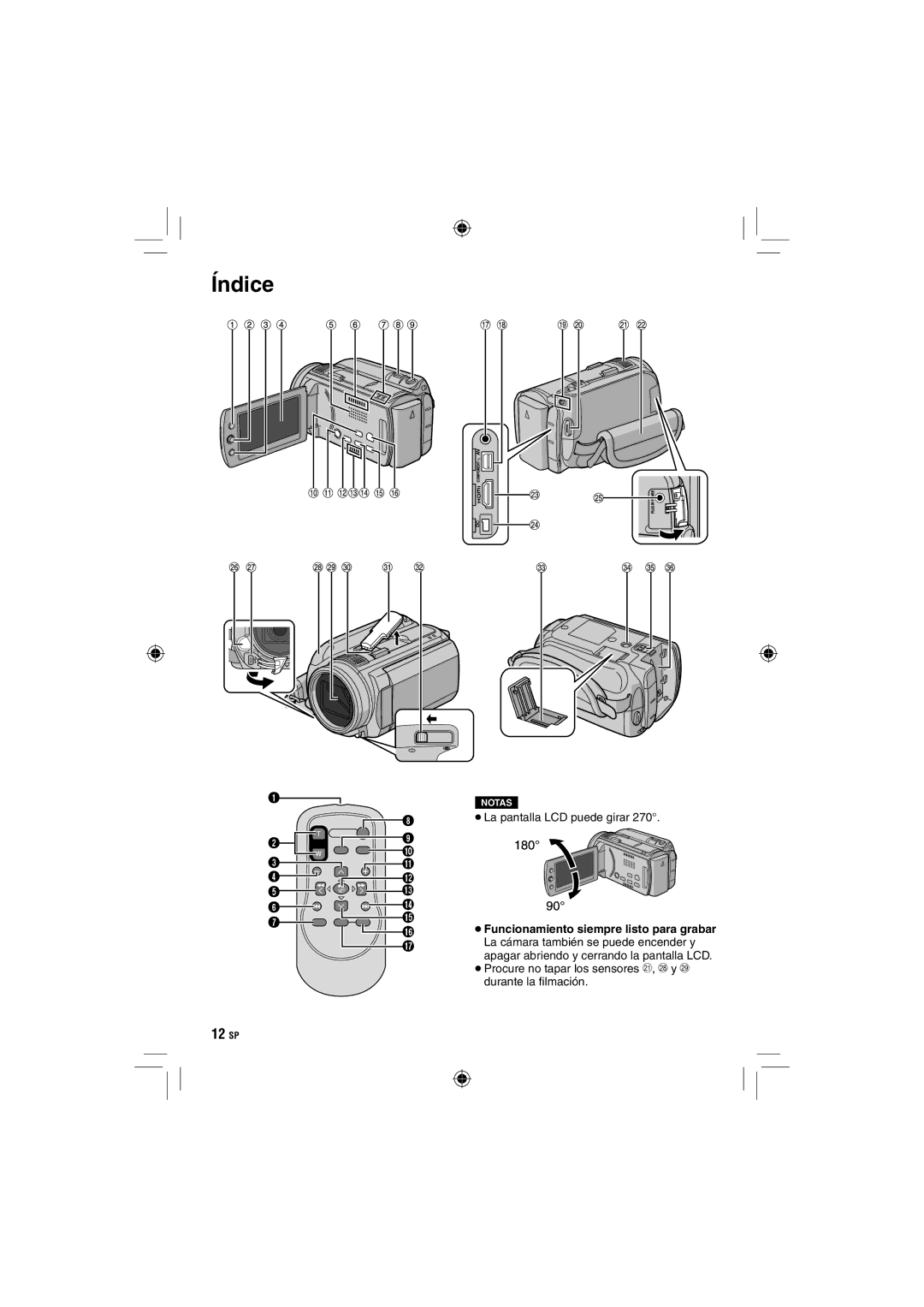 JVC GZ-HD10 manual Índice, Funcionamiento siempre listo para grabar 