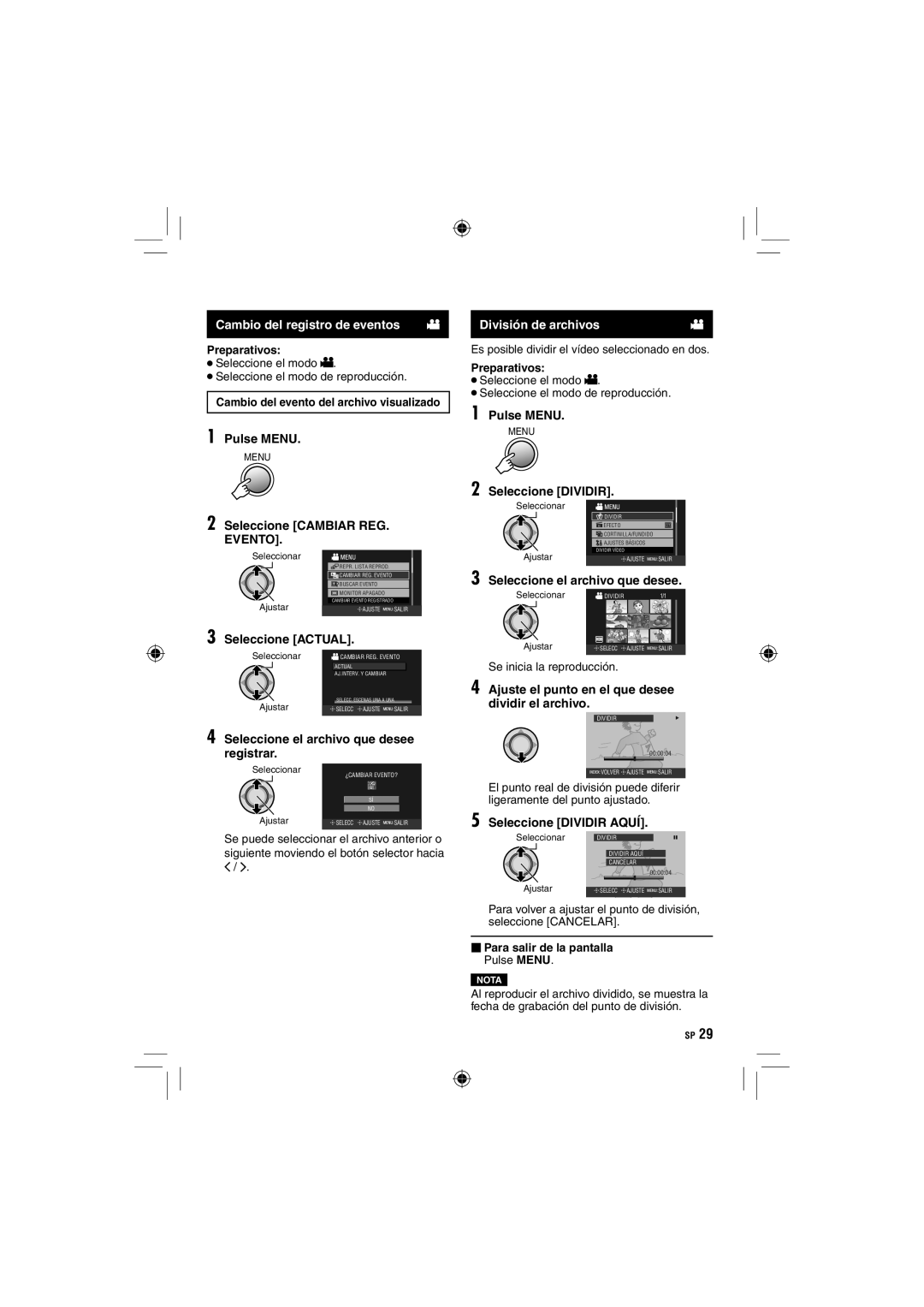 JVC GZ-HD10 manual División de archivos 