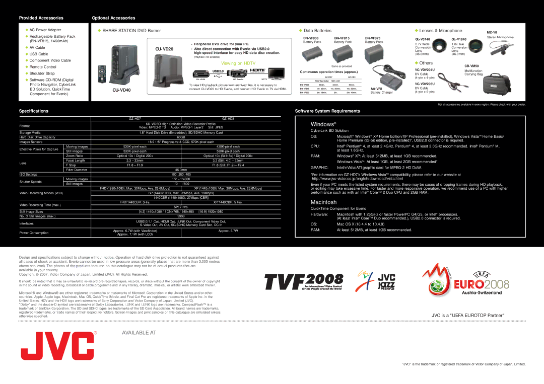 JVC GZ-HD3, GZ-HD7 manual Windows 