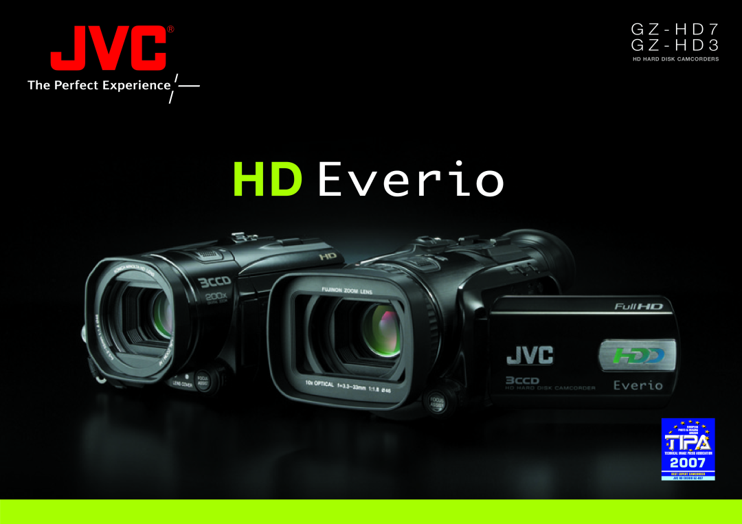 JVC GZ-HD7, GZ-HD3 manual G Z - H D 7 G Z - H D, Hd Hard Disk Camcorders 