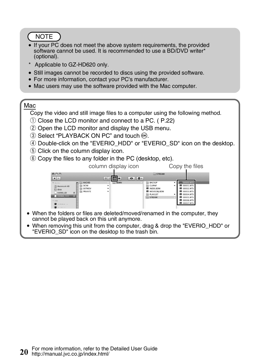 JVC GZ-HD620U manual Mac 