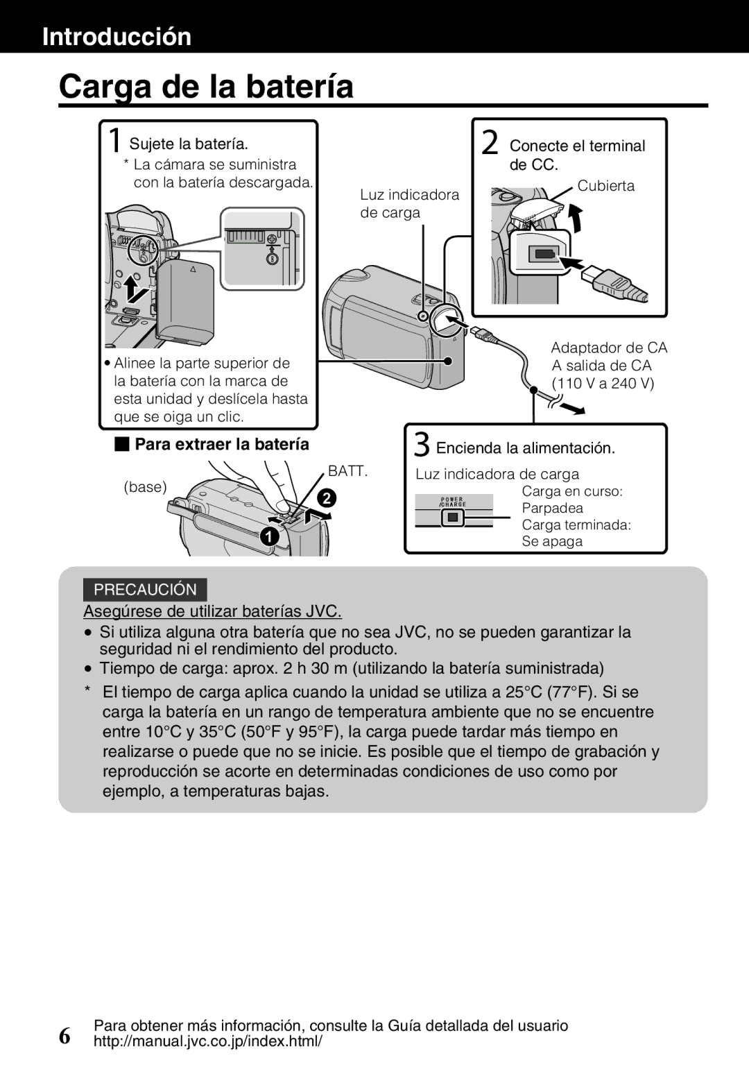 JVC GZ-HD620U manual Carga de la batería 