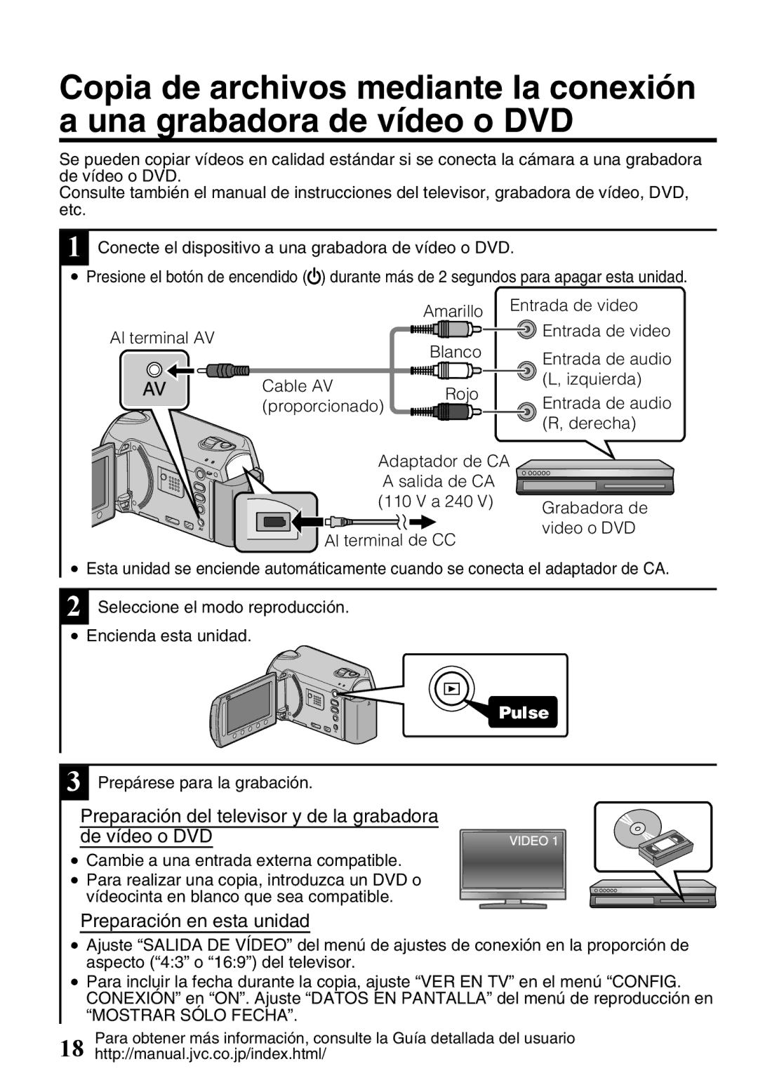 JVC GZ-HD620U manual Preparación del televisor y de la grabadora de vídeo o DVD, Preparación en esta unidad 