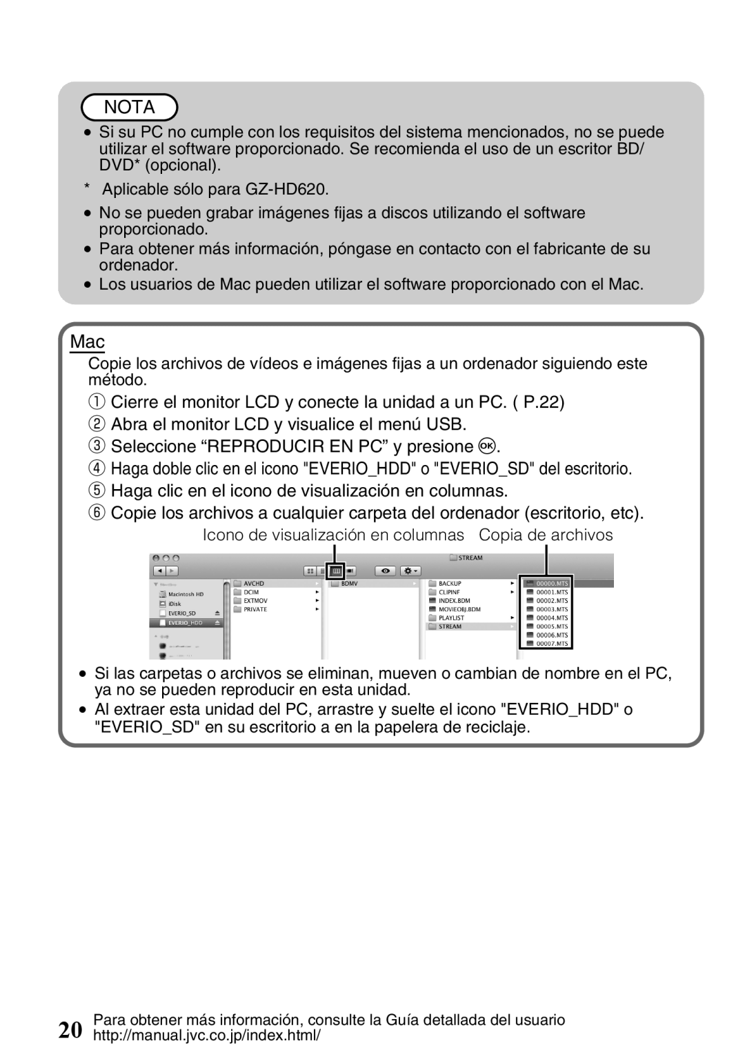 JVC GZ-HD620U manual Nota 