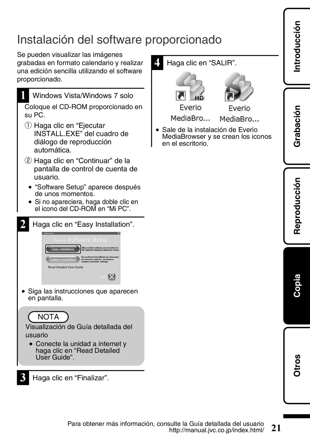 JVC GZ-HD620U manual Instalación del software proporcionado, Introducción 