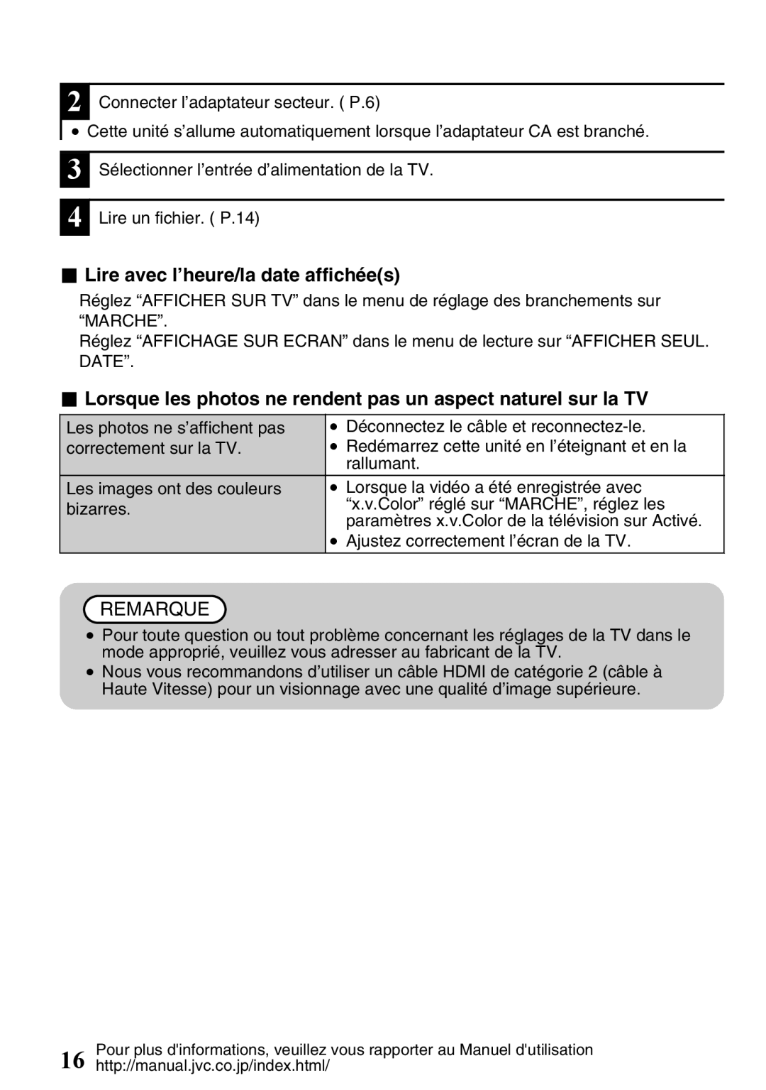 JVC GZ-HD620U manual Lire avec l’heure/la date affichées 