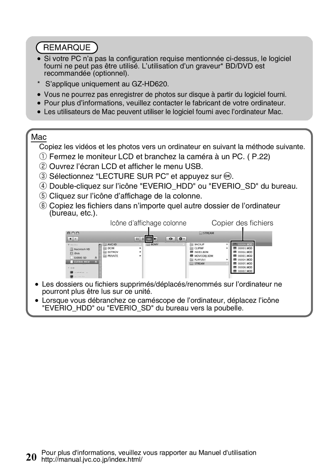 JVC GZ-HD620U manual Copier des fichiers 