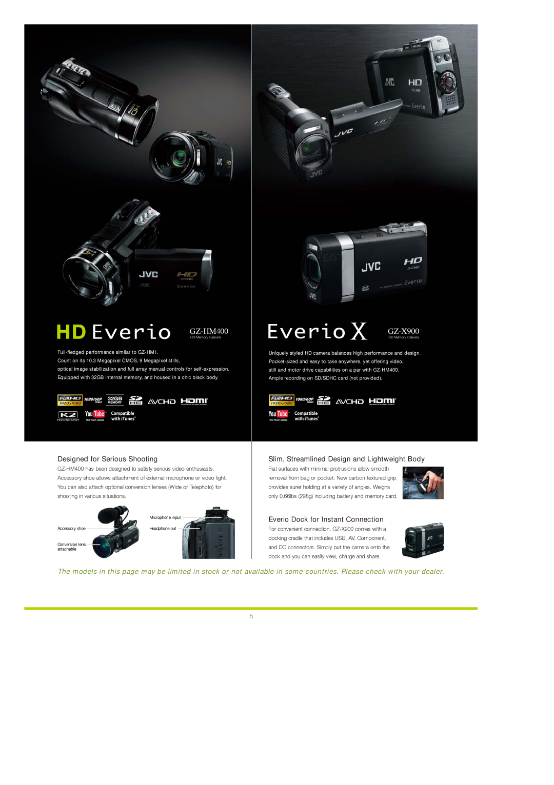 JVC GZ-HM1 manual Designed for Serious Shooting, Slim, Streamlined Design and Lightweight Body 