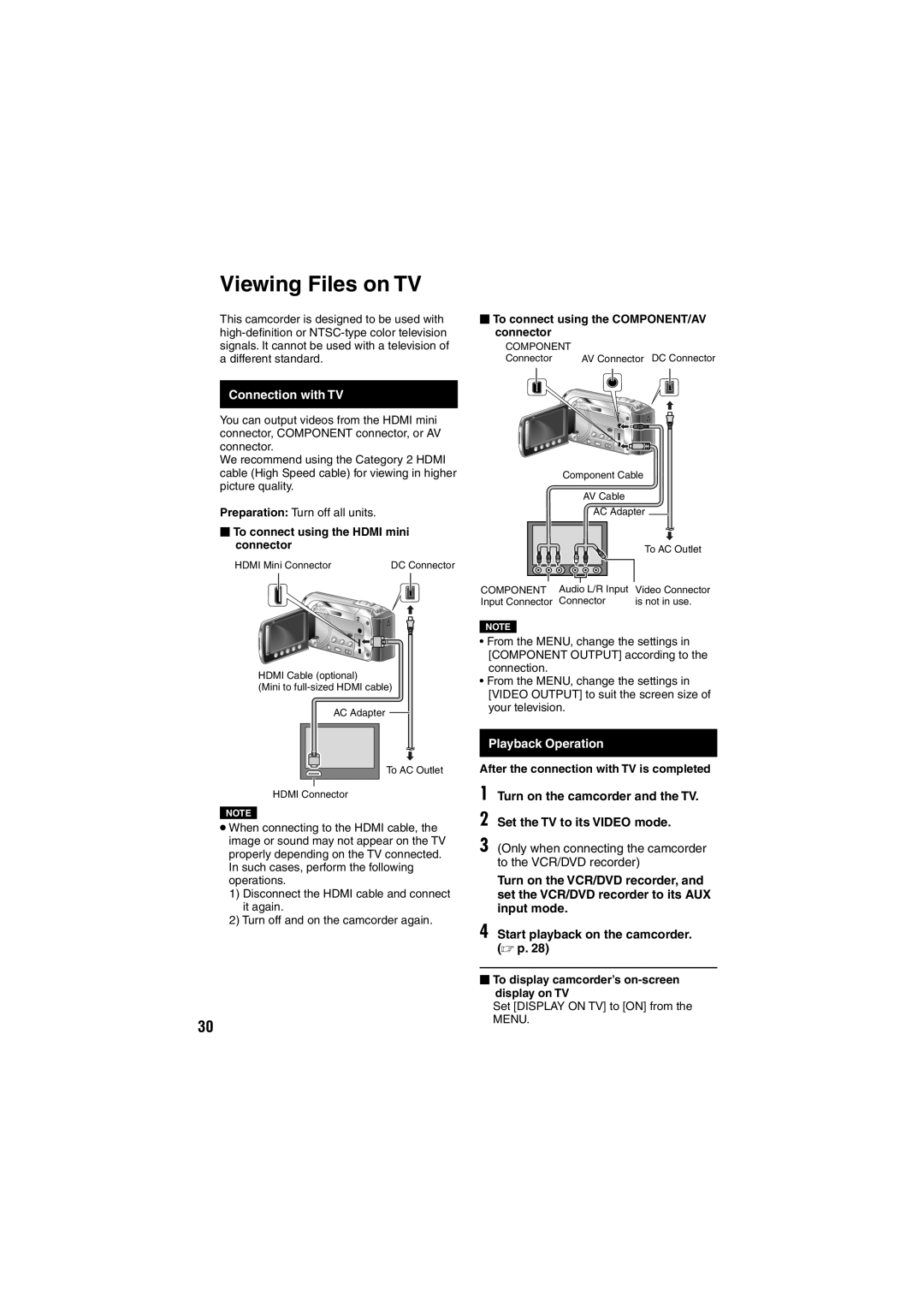 JVC GZ-HM200 U, LYT1997-001A-M instruction manual Viewing Files on TV, Connection with TV, Playback Operation 