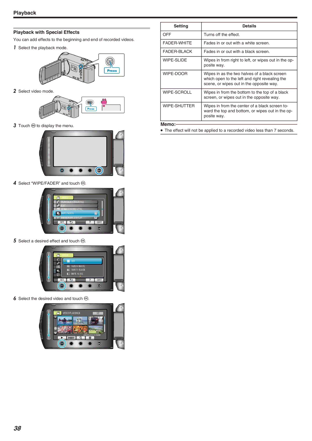 JVC GZ-HM340 manual Playback with Special Effects 