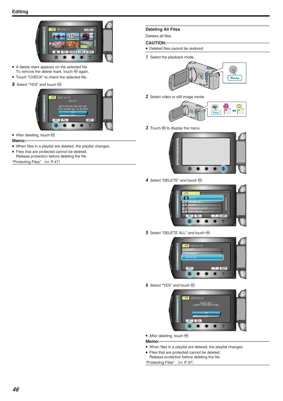 JVC GZ-HM340 manual Deleting All Files 