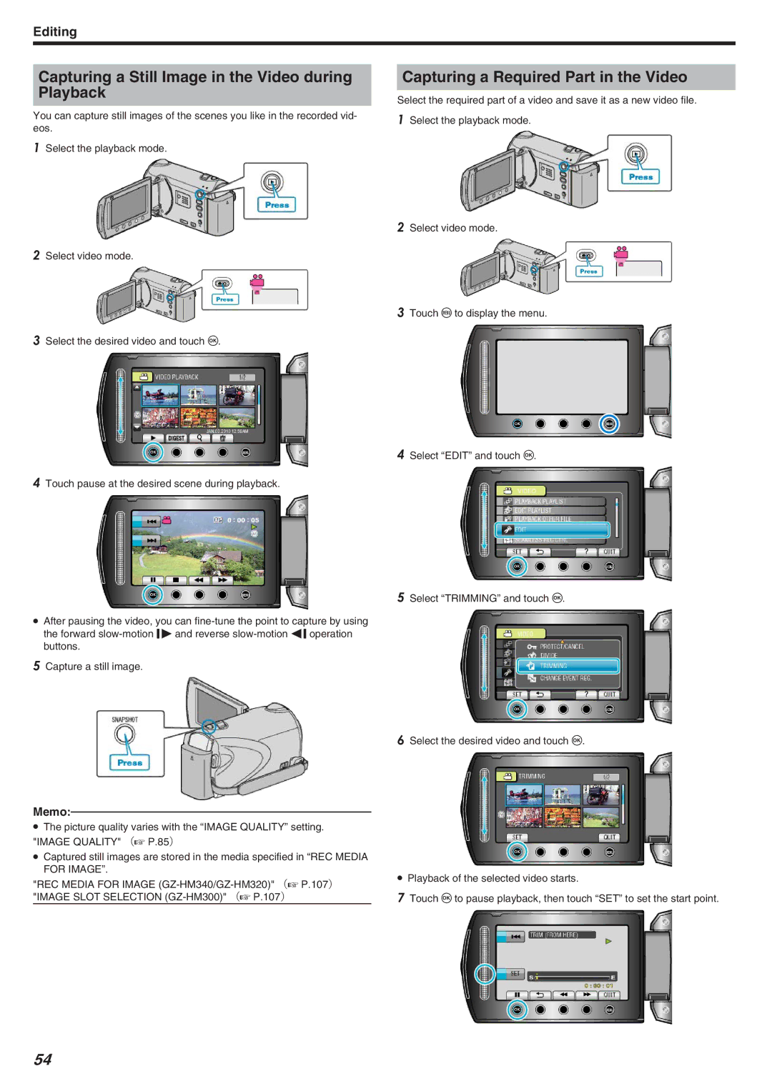 JVC GZ-HM340 manual Capturing a Still Image in the Video during Playback, Capturing a Required Part in the Video 