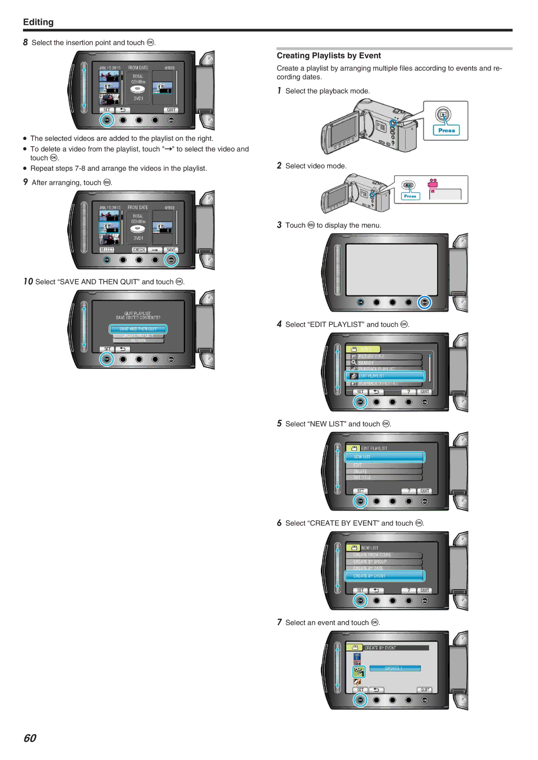 JVC GZ-HM340 manual Creating Playlists by Event 