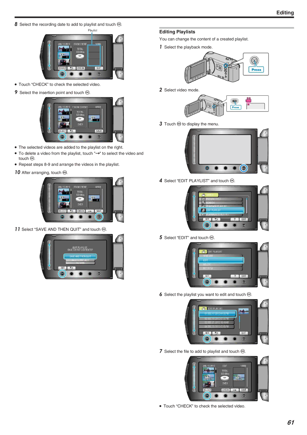 JVC GZ-HM340 manual Editing Playlists 