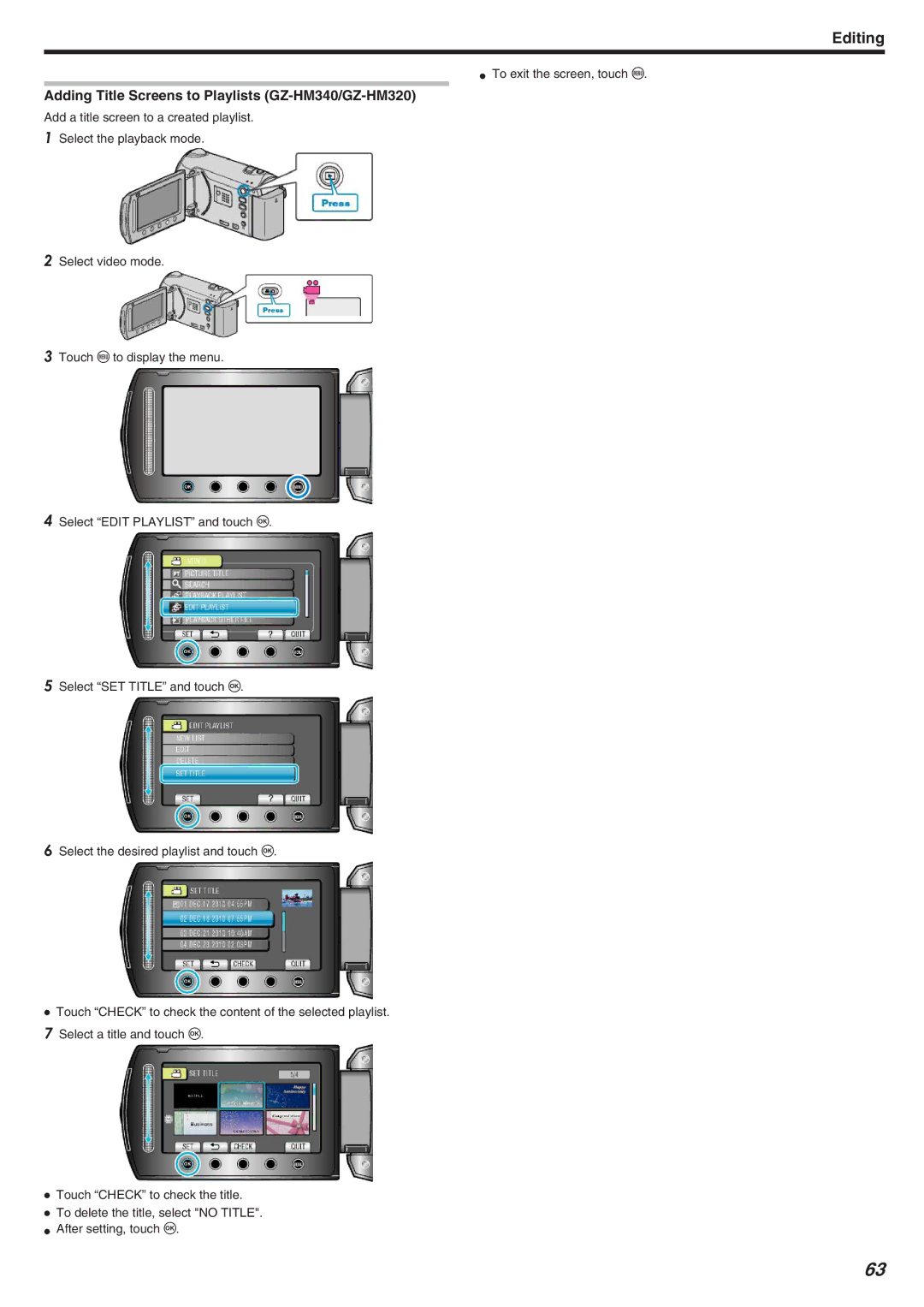 JVC manual Adding Title Screens to Playlists GZ-HM340/GZ-HM320 