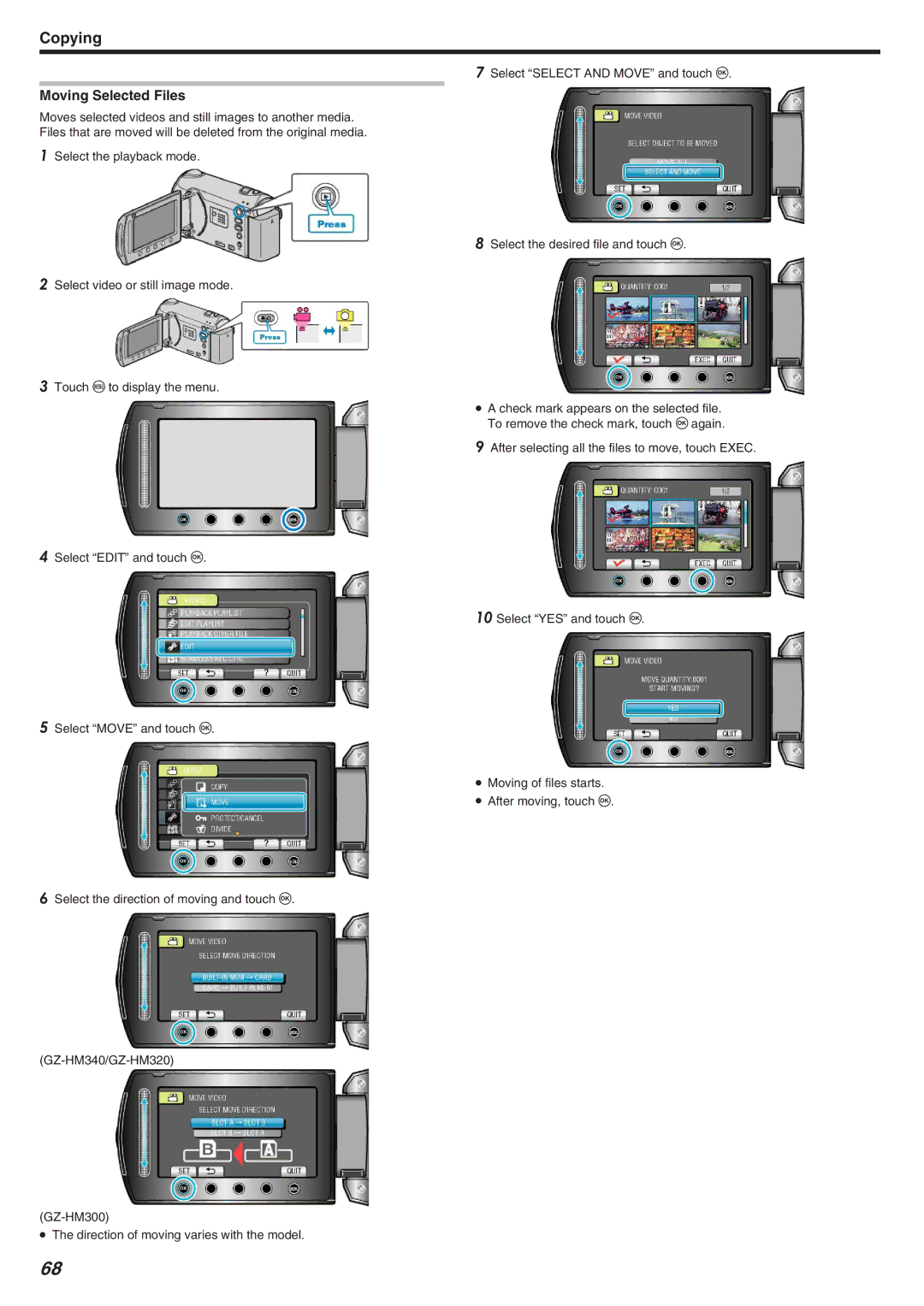 JVC GZ-HM340 manual Moving Selected Files 