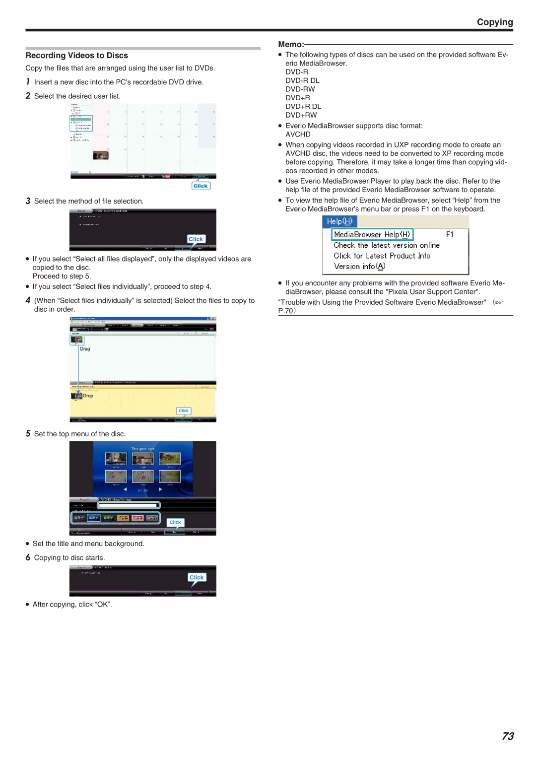 JVC GZ-HM340 manual Recording Videos to Discs, Dvd-R Dvd-R Dl Dvd-Rw Dvd+R Dvd+R Dl Dvd+Rw, Avchd 