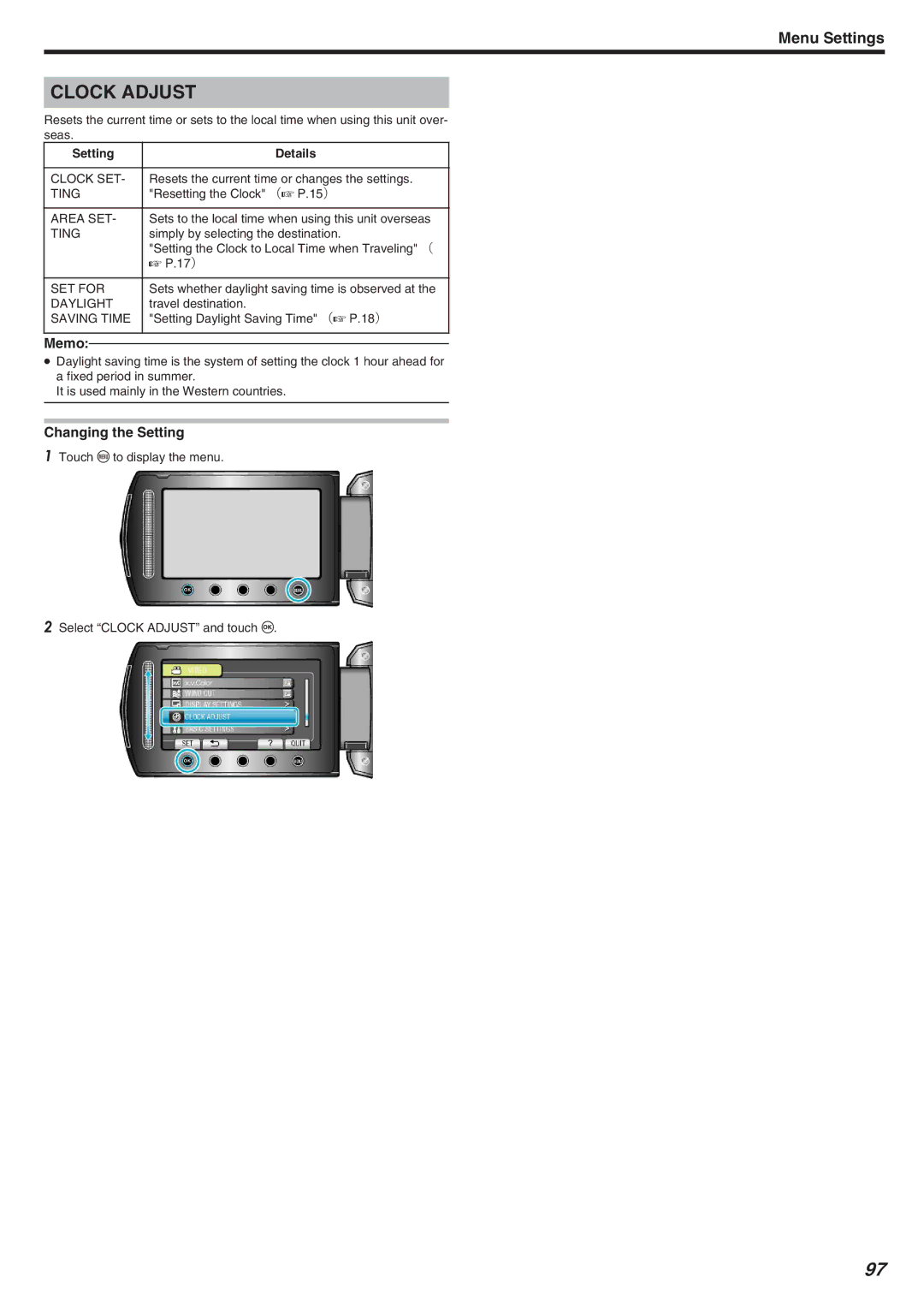 JVC GZ-HM340 manual Changing the Setting 