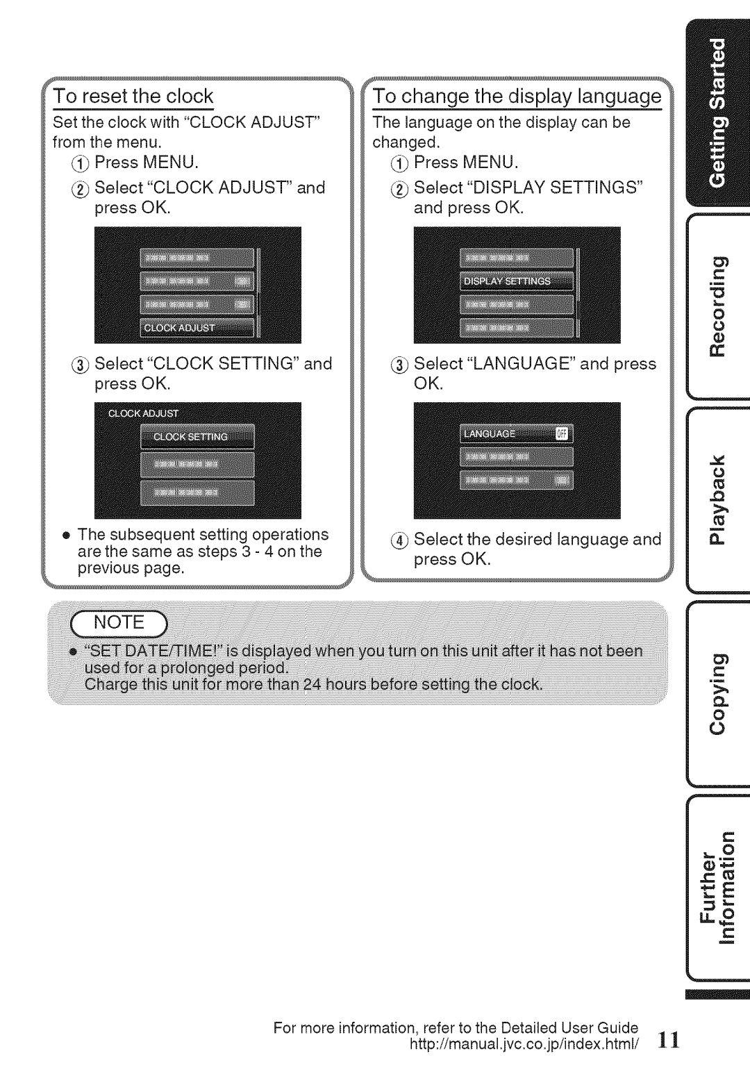 JVC GZ-HM50U manual To reset the clock 