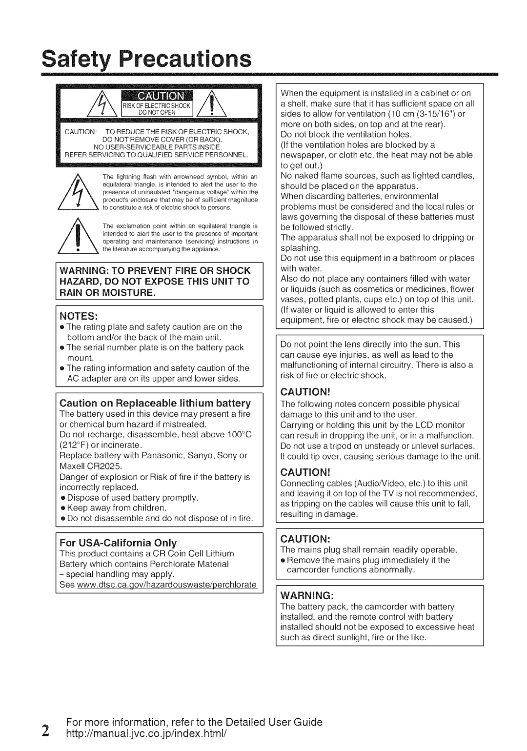 JVC GZ-HM50U manual Safety Precautions, Ghtnngflashwtharrowheadsymbol,withinan 