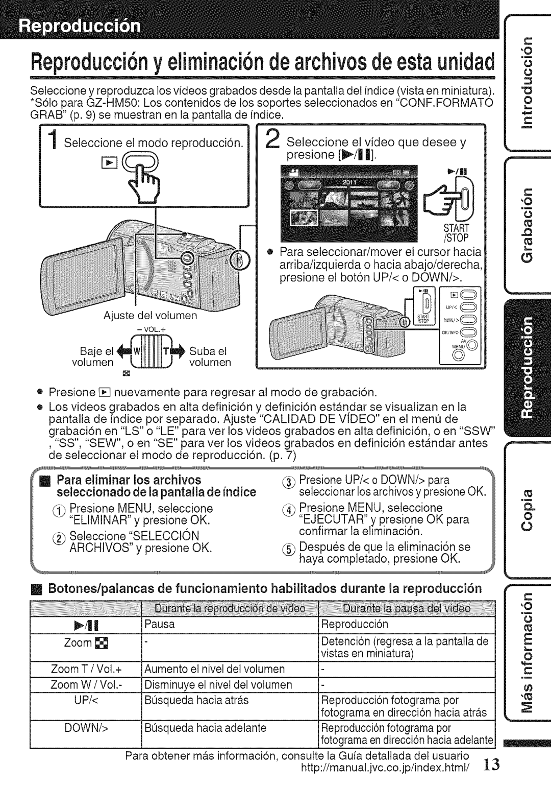 JVC GZ-HM50U manual Eliminar, Seleccion, Habilitados durante 