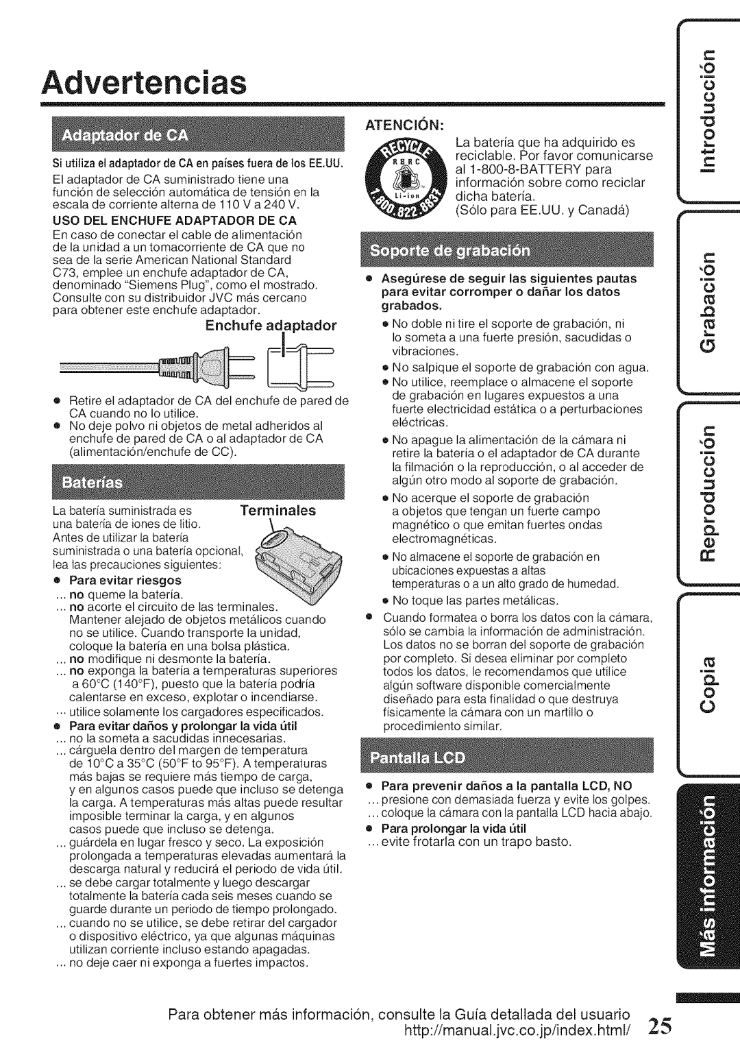 JVC GZ-HM50U manual Advertencias, Use DEL Enchufe Adaptador DE CA, Enchufe ad.aptador 