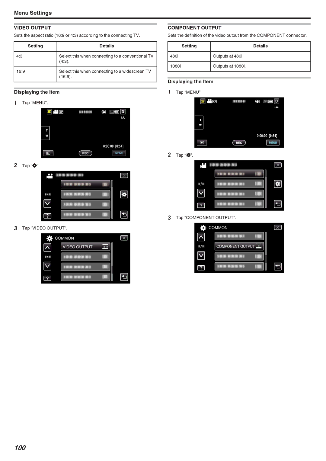 JVC GZ-HM670, GZ-HM690, GZ-HM450, GZ-HM650, GZ-HM440 manual Video Output, Component Output 