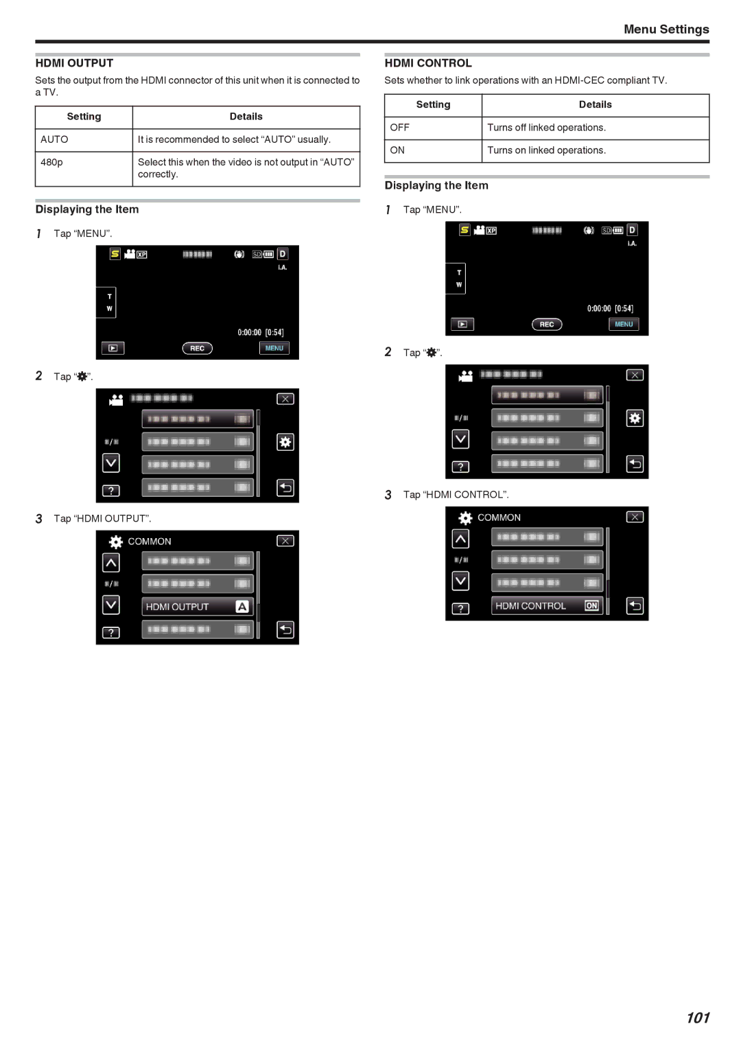 JVC GZ-HM690, GZ-HM670, GZ-HM450, GZ-HM650, GZ-HM440 manual Hdmi Output, Hdmi Control 