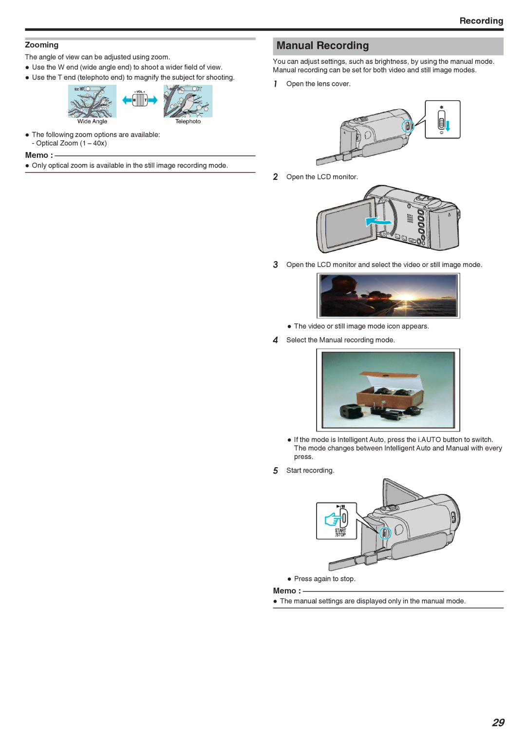 JVC GZ-HM440, GZ-HM670, GZ-HM690, GZ-HM450, GZ-HM650 manual Manual Recording 