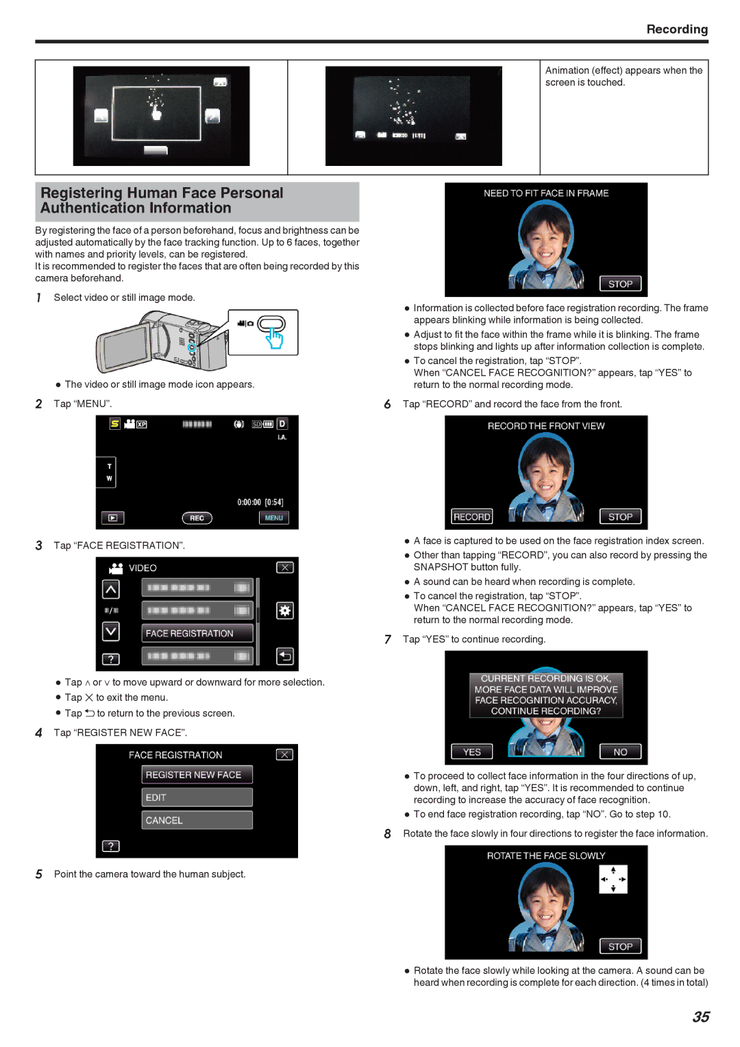 JVC GZ-HM670, GZ-HM690, GZ-HM450, GZ-HM650, GZ-HM440 manual Registering Human Face Personal Authentication Information 