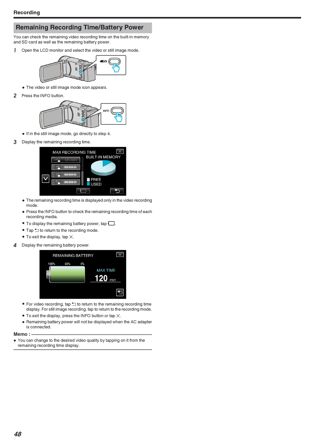 JVC GZ-HM650, GZ-HM670, GZ-HM690, GZ-HM450, GZ-HM440 manual Remaining Recording Time/Battery Power 