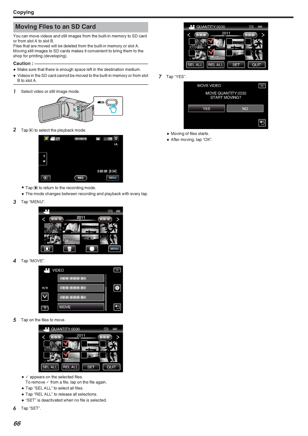 JVC GZ-HM690, GZ-HM670, GZ-HM450, GZ-HM650, GZ-HM440 manual Moving Files to an SD Card 