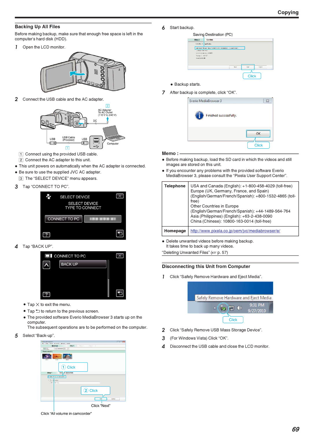 JVC GZ-HM440, GZ-HM670, GZ-HM690, GZ-HM450, GZ-HM650 manual Backing Up All Files, Disconnecting this Unit from Computer 