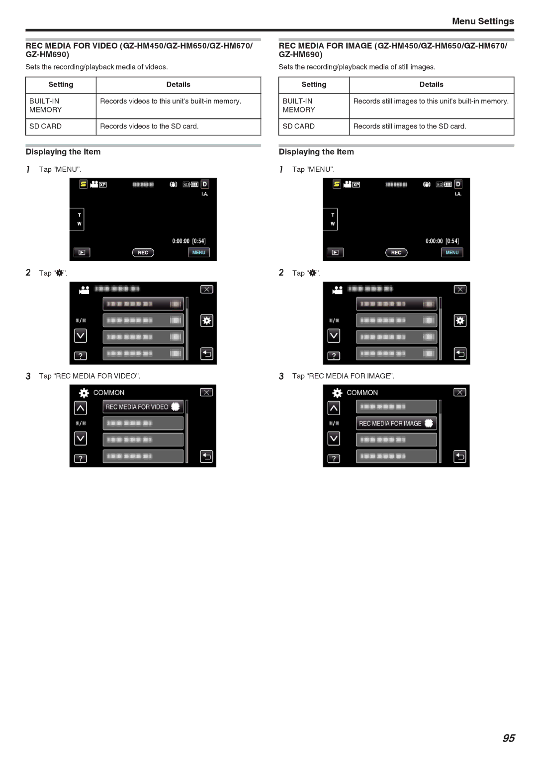 JVC REC Media for Video GZ-HM450/GZ-HM650/GZ-HM670/ GZ-HM690, REC Media for Image GZ-HM450/GZ-HM650/GZ-HM670/ GZ-HM690 